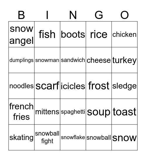 winter  Bingo Card