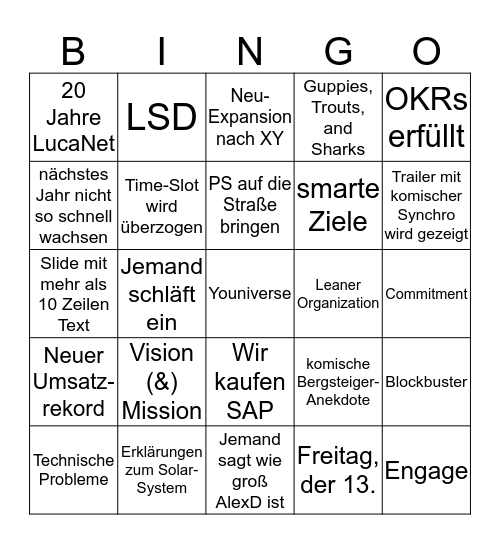 Jour Fixe Bingo Card