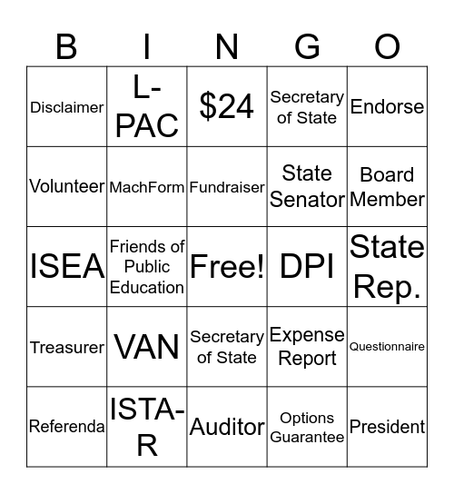 Political Action Bingo Card