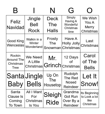 Holiday Jingle Bingo Card