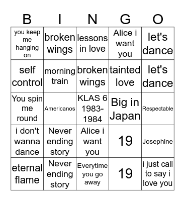 Jaren 80 Muziekbingo Card