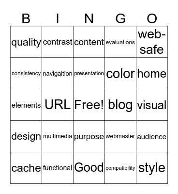 9th Grade Mini Web Dev. Course Bingo Card