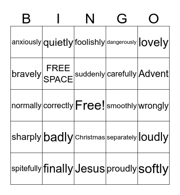 Suffix ly  Bingo Card