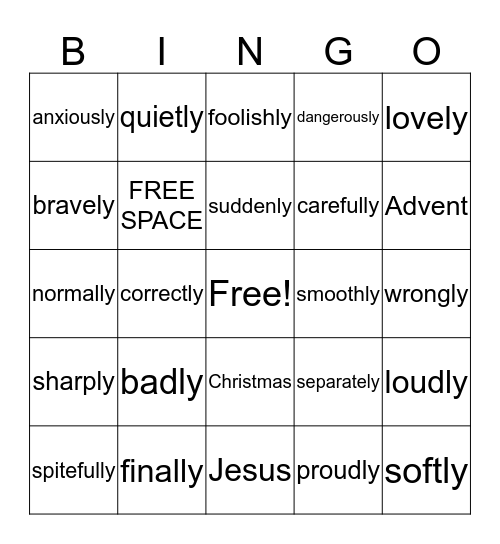 Suffix ly  Bingo Card