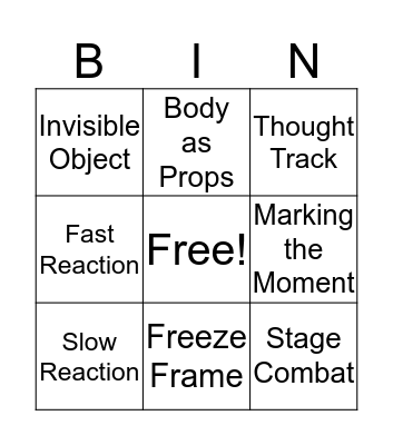 Year 7 Drama Bingo Card