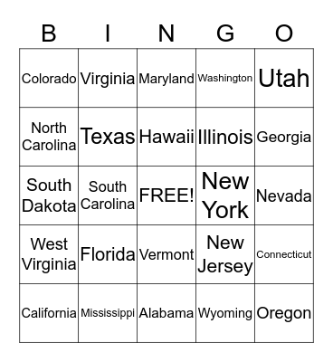 STATES Bingo Card