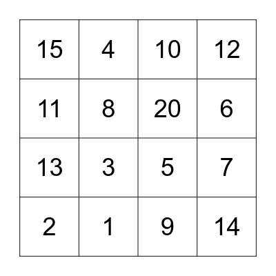 Number Bingo! Bingo Card