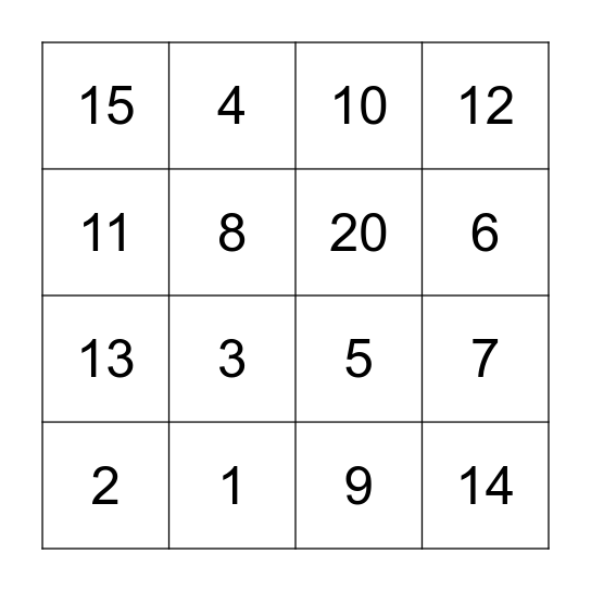 Number Bingo! Bingo Card
