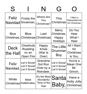 Christmas SINGO!! Bingo Card