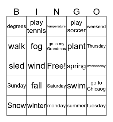 Weather Bingo Card