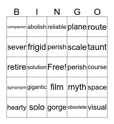 Vocabulary BINGO  Bingo Card