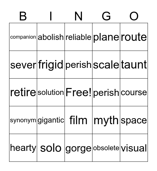 Vocabulary BINGO  Bingo Card