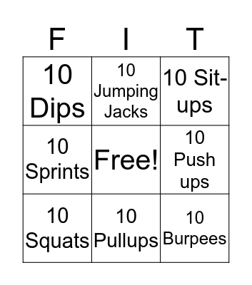 Fitness Bingo Card