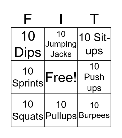Fitness Bingo Card
