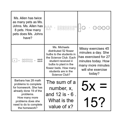writing Equation and SOLVE  Bingo Card