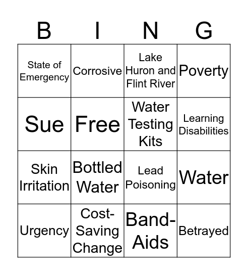 Flint Michigan Water Crisis Bingo Card