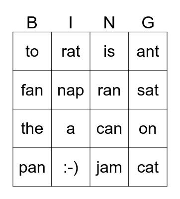 short a Bingo Card