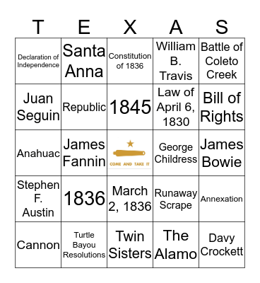T E X A S   R E V O L U T I O N Bingo Card