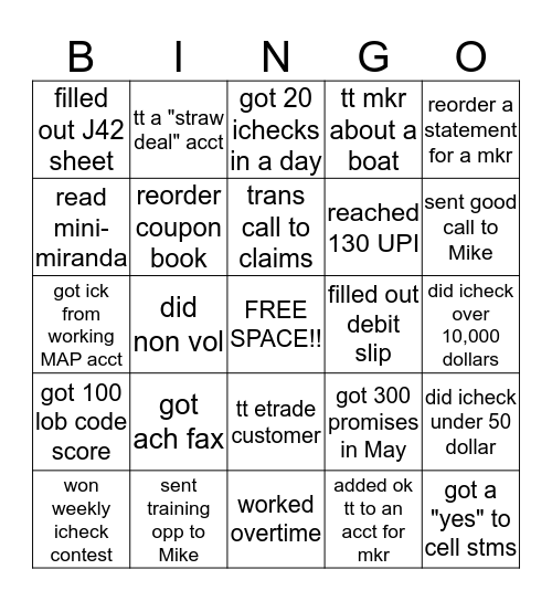 TEAM 5 BINGO Card