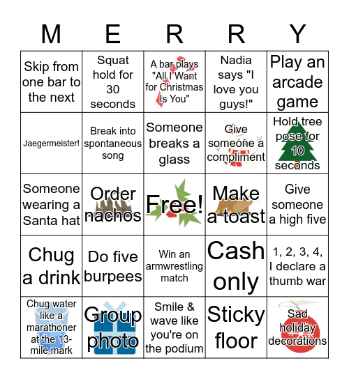 Christmas-lympics Bar Crawl Bingo Card