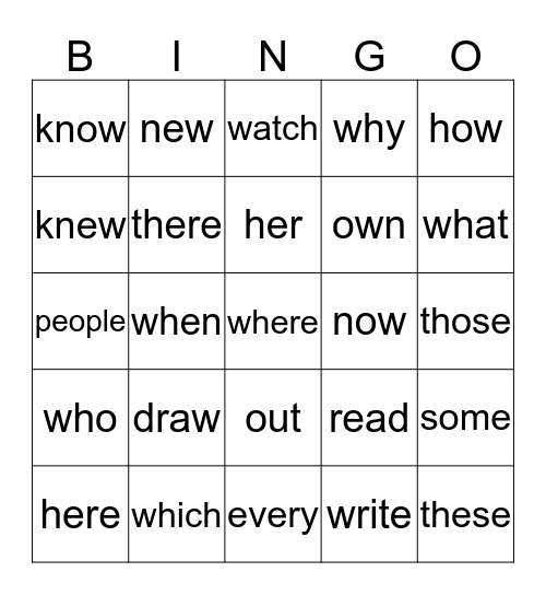 1st SW:  2nd Nine Weeks+ Bingo Card