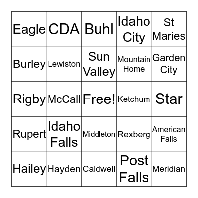 Idaho Towns Bingo Card