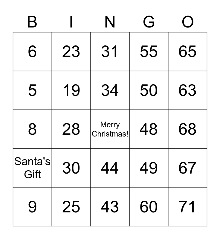 Holiday Bingo Card