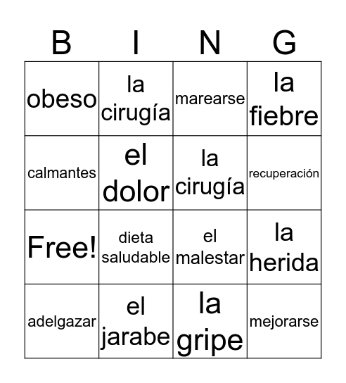 La salud y bienestar Bingo Card