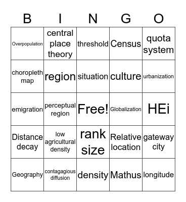HUG Midterm Bingo Card