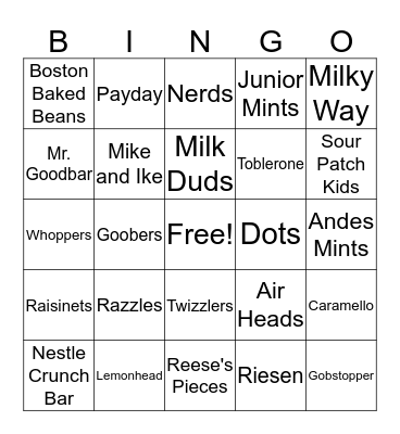 New Year's Eve Candy Bag Bingo  Bingo Card