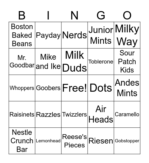 New Year's Eve Candy Bag Bingo  Bingo Card