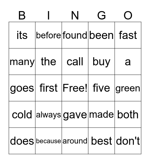 Second Grade Sight Words Bingo Card