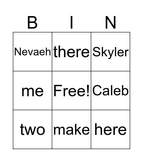 First Grade Bingo Card