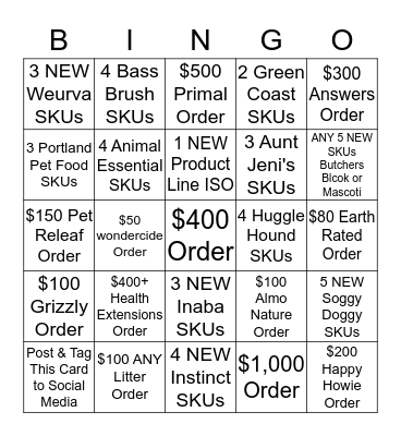 Gen Pet Bingo Card