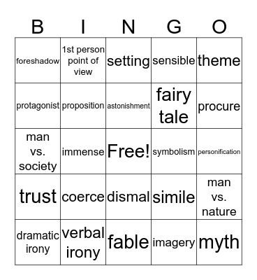 1st Semester Vocabulary Bingo Card