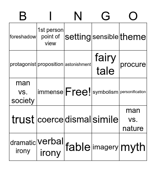 1st Semester Vocabulary Bingo Card