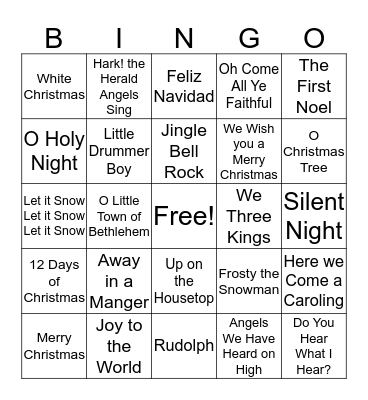 CHRISTMAS SONG BINGO Card