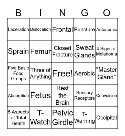 Final Exam  Bingo Card