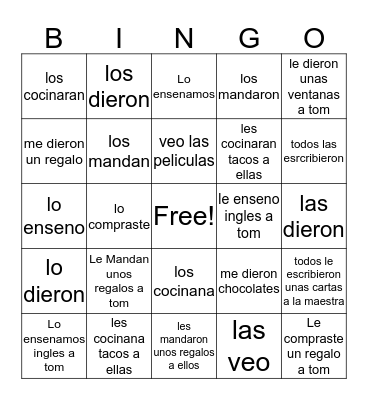 Spanish Bingo Card