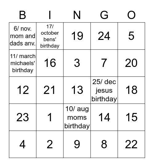dates to know Bingo Card