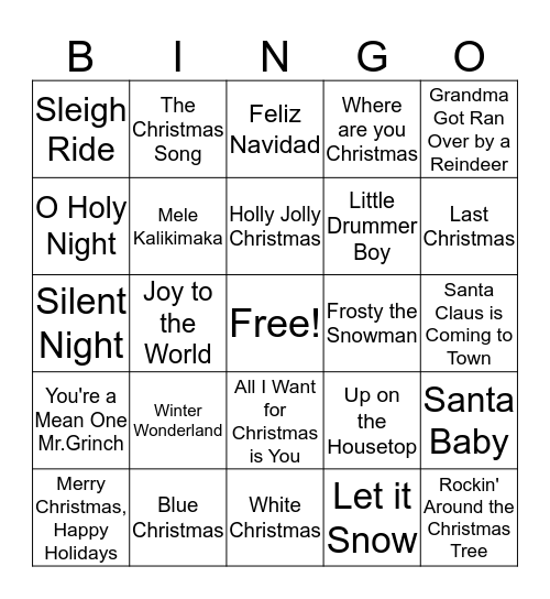 Mistletune Bingo Card