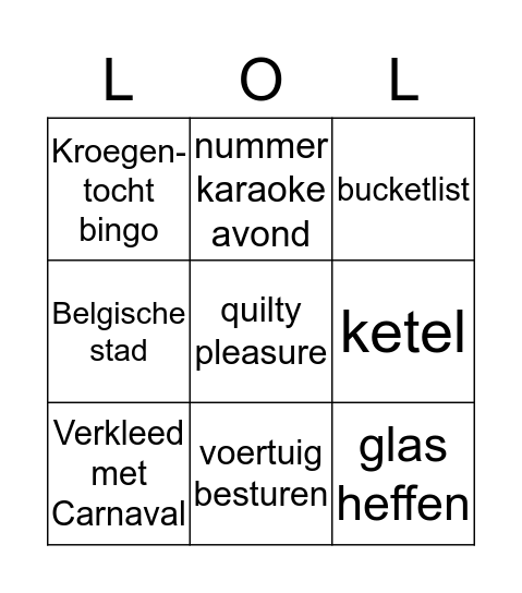 Kroegentocht Bingo Card