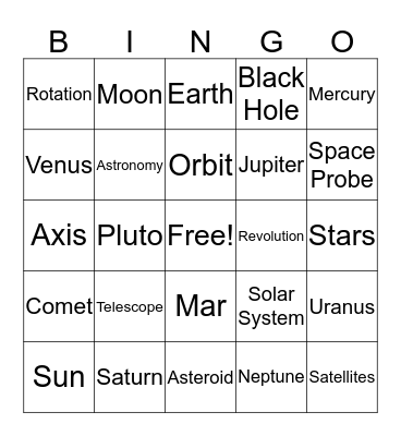 Solar System Bingo  Bingo Card