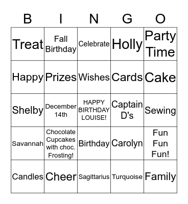LOUISE'S BIRTHDAY BINDO! Bingo Card