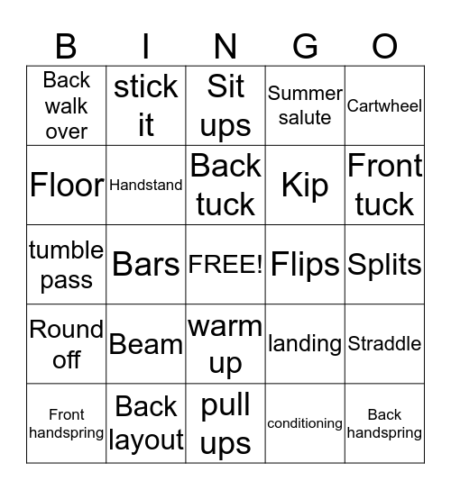 Gymnastics Bingo Card