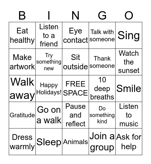 Wellness Bingo Card