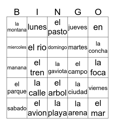 5/6 Spanish Unit 3 Bingo Card