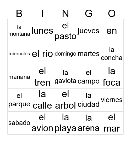5/6 Spanish Unit 3 Bingo Card