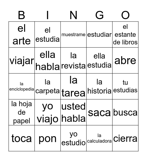 7 Spanish Unit 3 Bingo Card