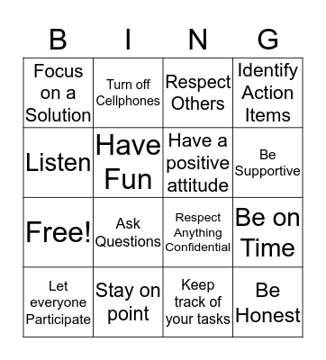 Ground Rules Bingo Card